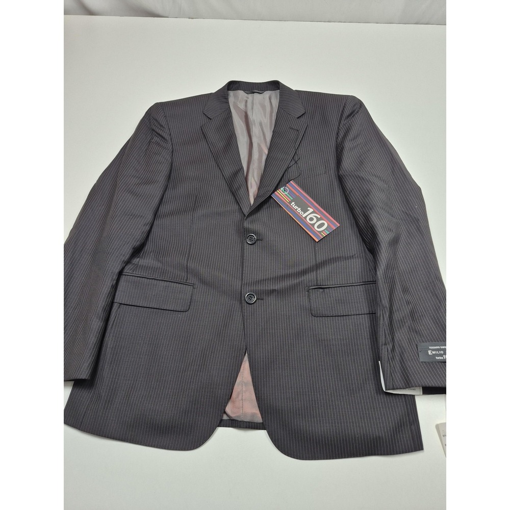 Emilio Ciro Suit Jacket Mens 40 Short Black Wool Turbo 160 Pinstripe NWT